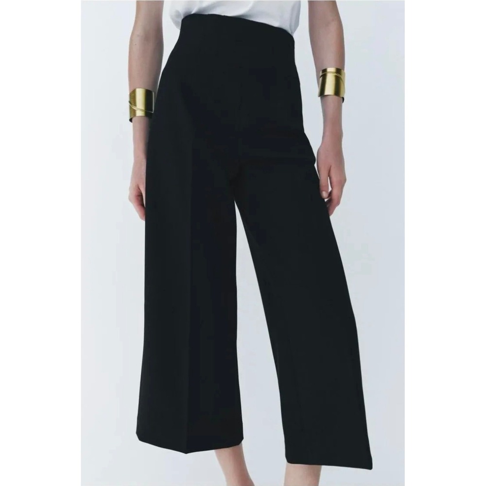 Zara Womens High Waisted Wide Leg Culottes Black Cropped Dress Pants XS 7149/052